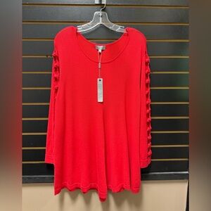 Joseph A. Red Braided Sleeve Top NWT Size M